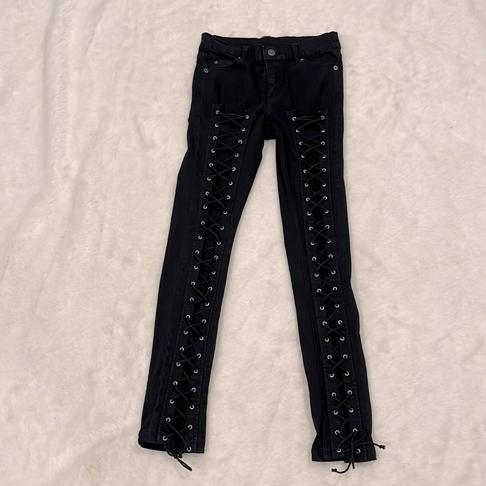 Cheap Monday Tight Strap black lace-up jeans